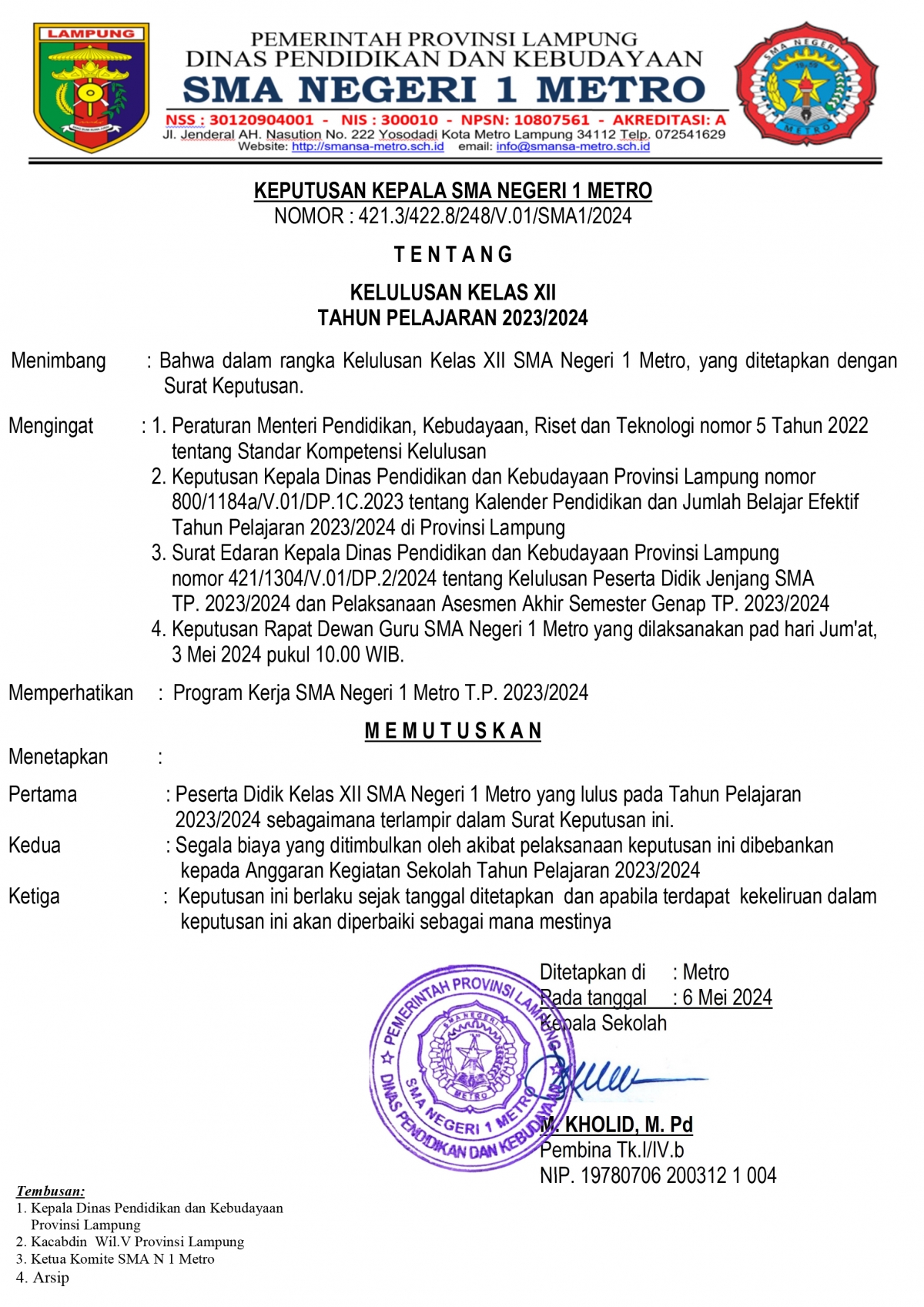 PENGUMUMAN KELULUSAN 2024